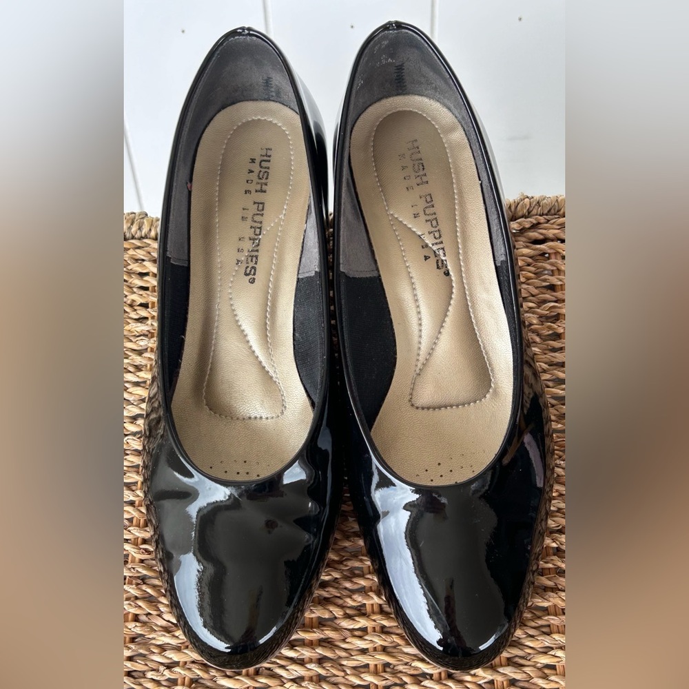 Hush Puppies Vegan Patent Slip On Low Heels Black Size 7